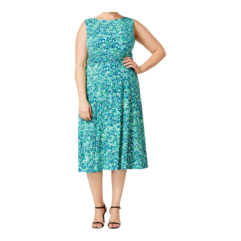 Jessica Howard Green Blue Abstract Sleeveless Midi Dress 10P - Picture 10 of 11